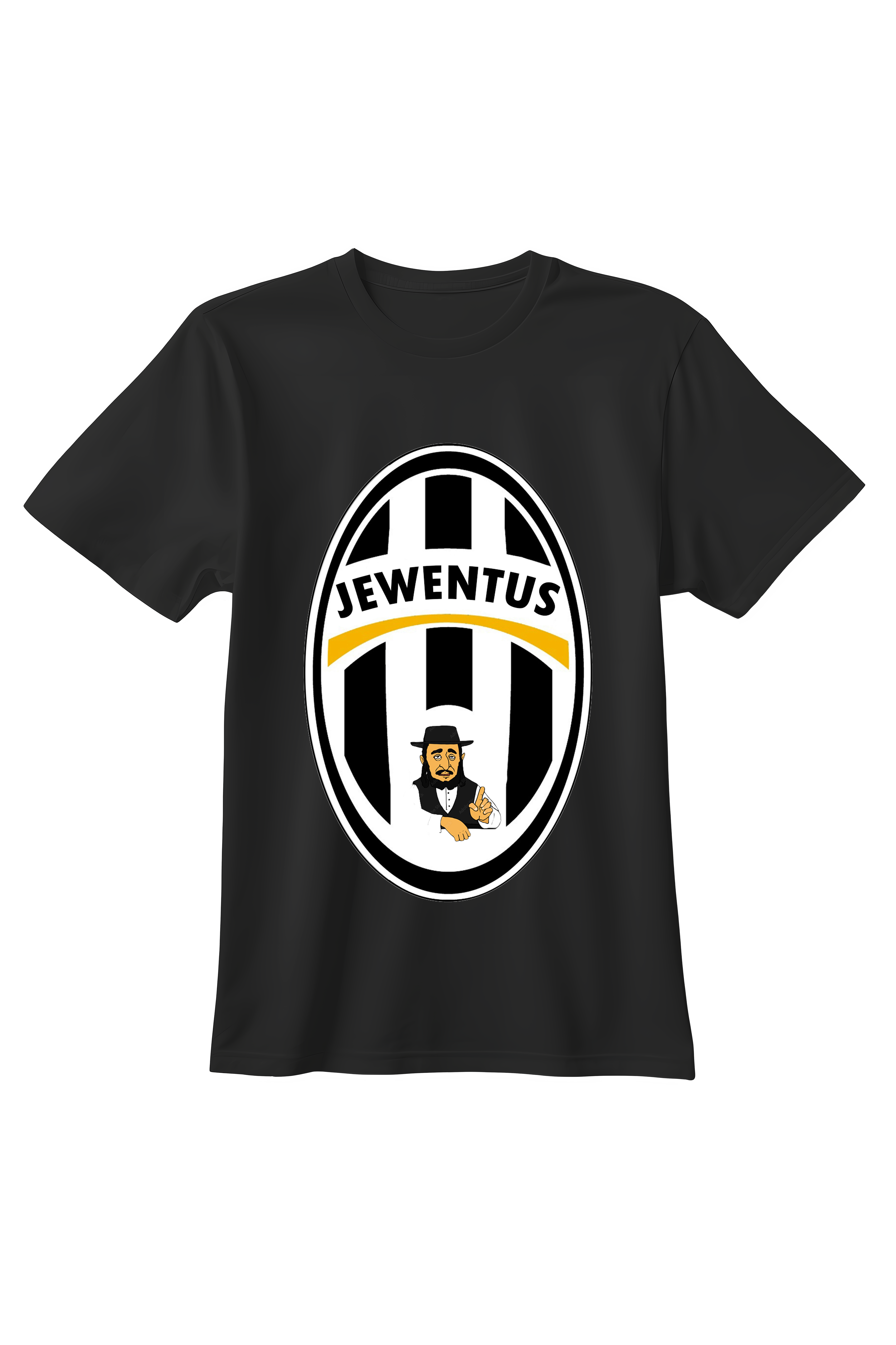 Czarna koszulka unisex z memiczną grafiką – parodia logo piłkarskiego w stylu popkulturowym