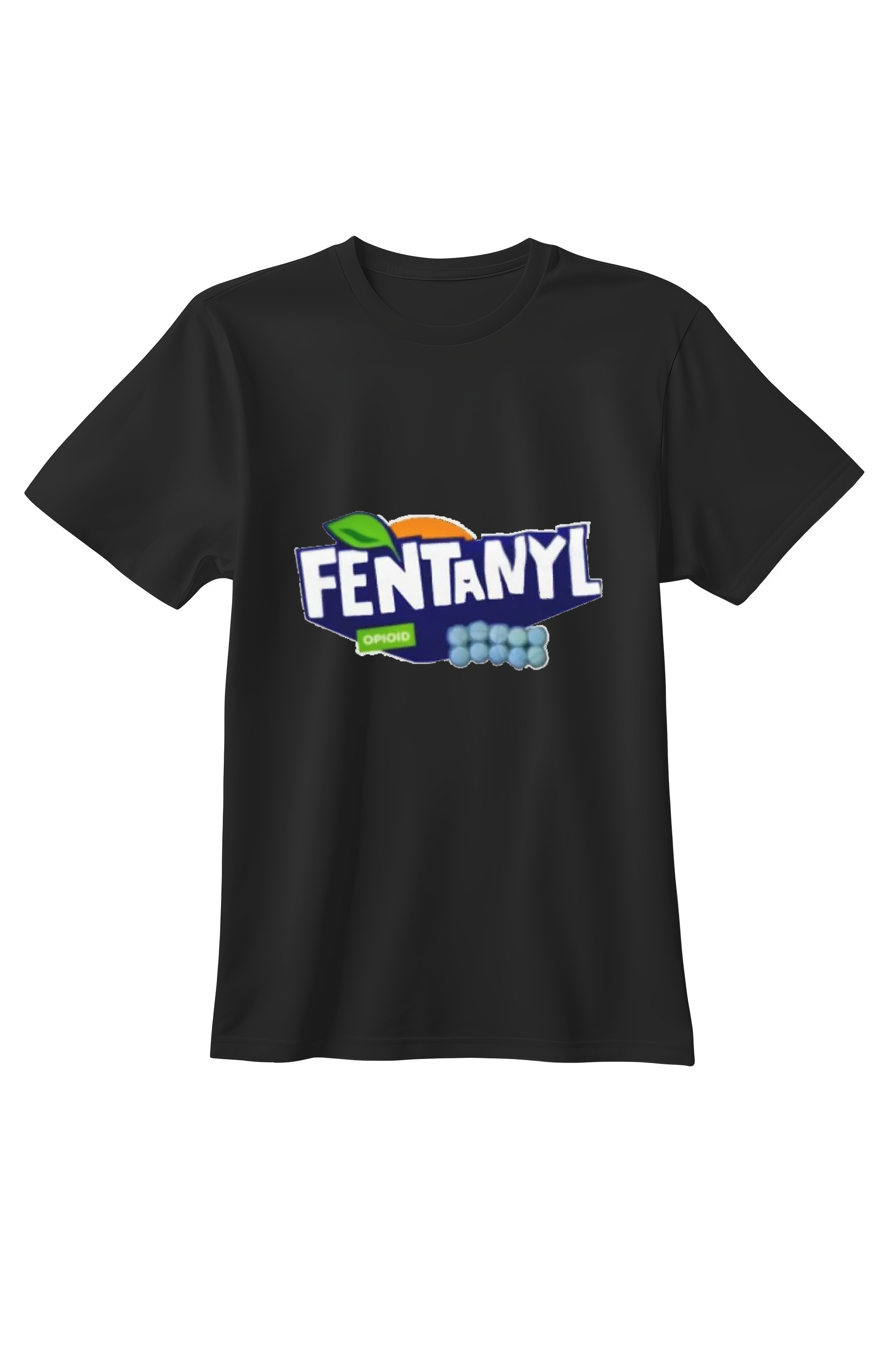 Czarna koszulka unisex z typograficzną grafiką FENTANYL w stylu popkulturowej parodii