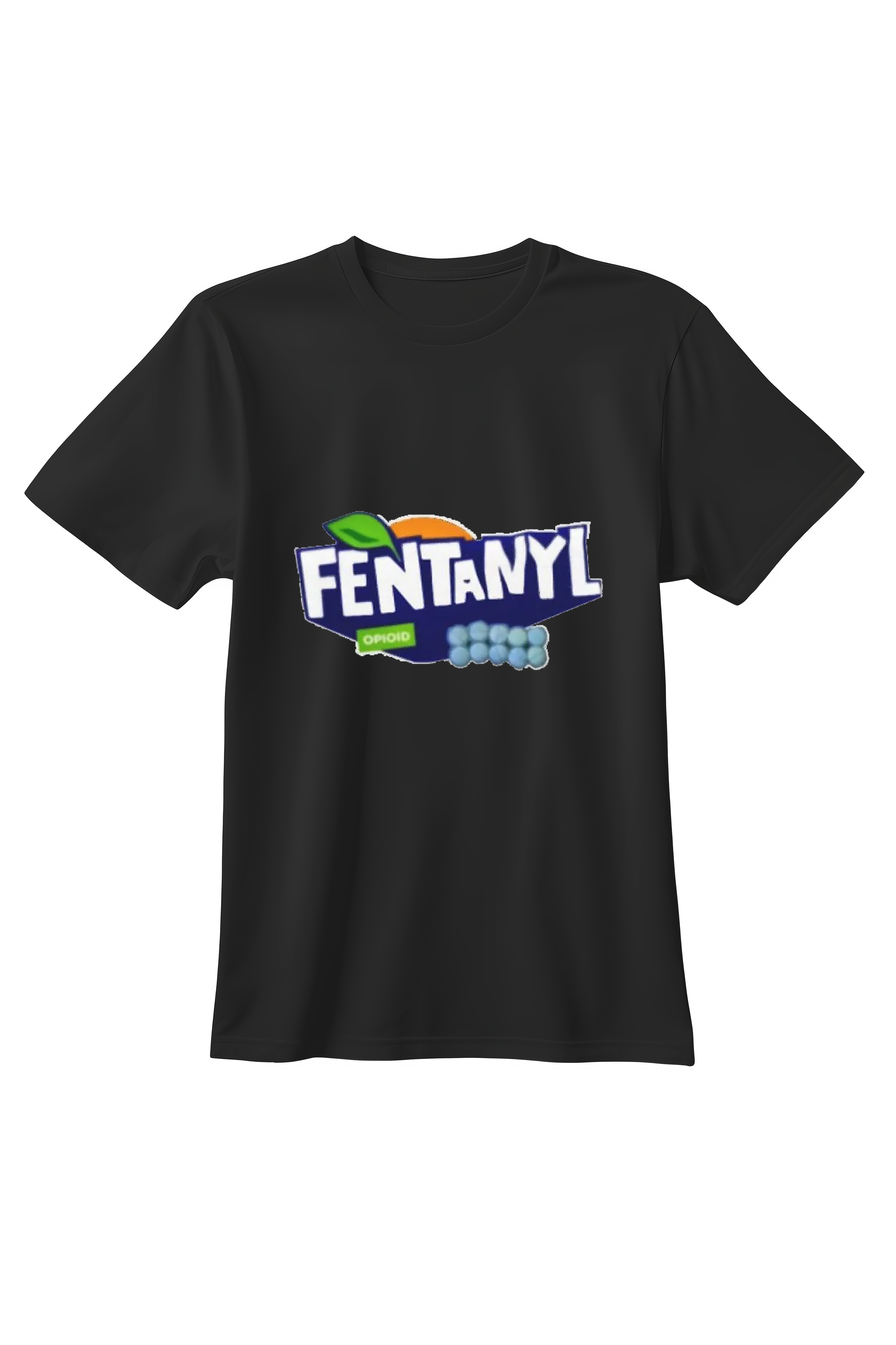 Czarna koszulka unisex z typograficzną grafiką FENTANYL w stylu popkulturowej parodii