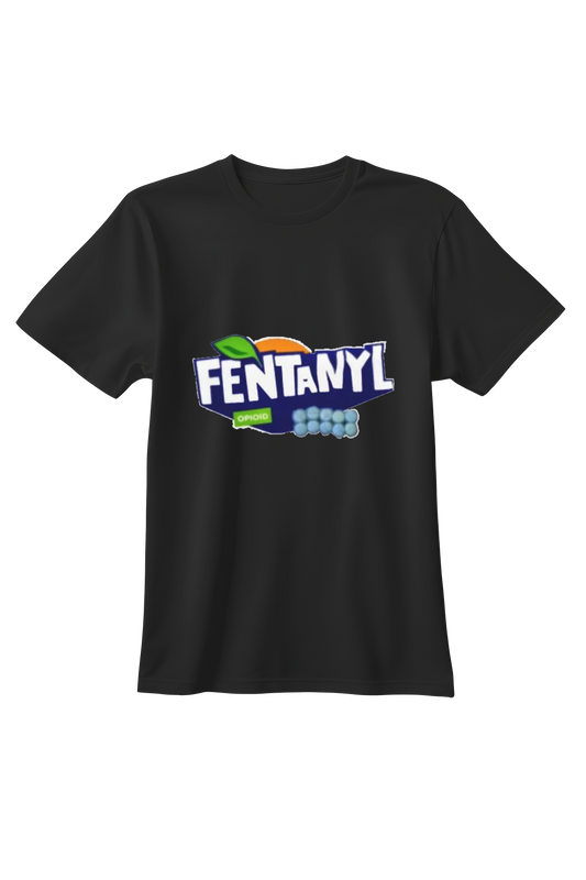 Czarna koszulka unisex z typograficzną grafiką FENTANYL w stylu popkulturowej parodii