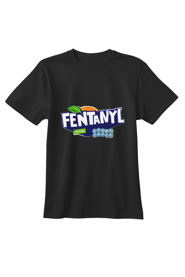 Czarna koszulka unisex z typograficzną grafiką FENTANYL w stylu popkulturowej parodii