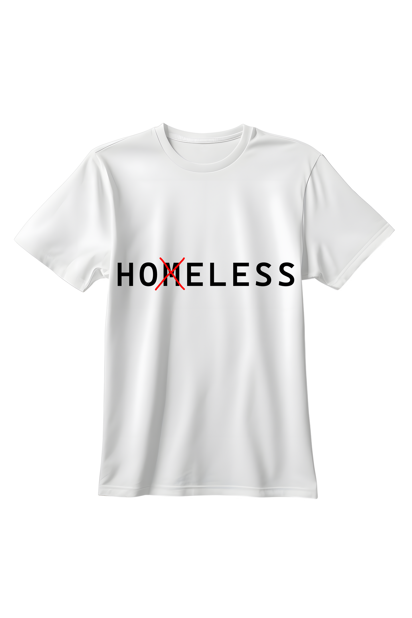 Biała koszulka unisex z minimalistycznym napisem HOELESS i przekreśloną literą w stylu typograficznym