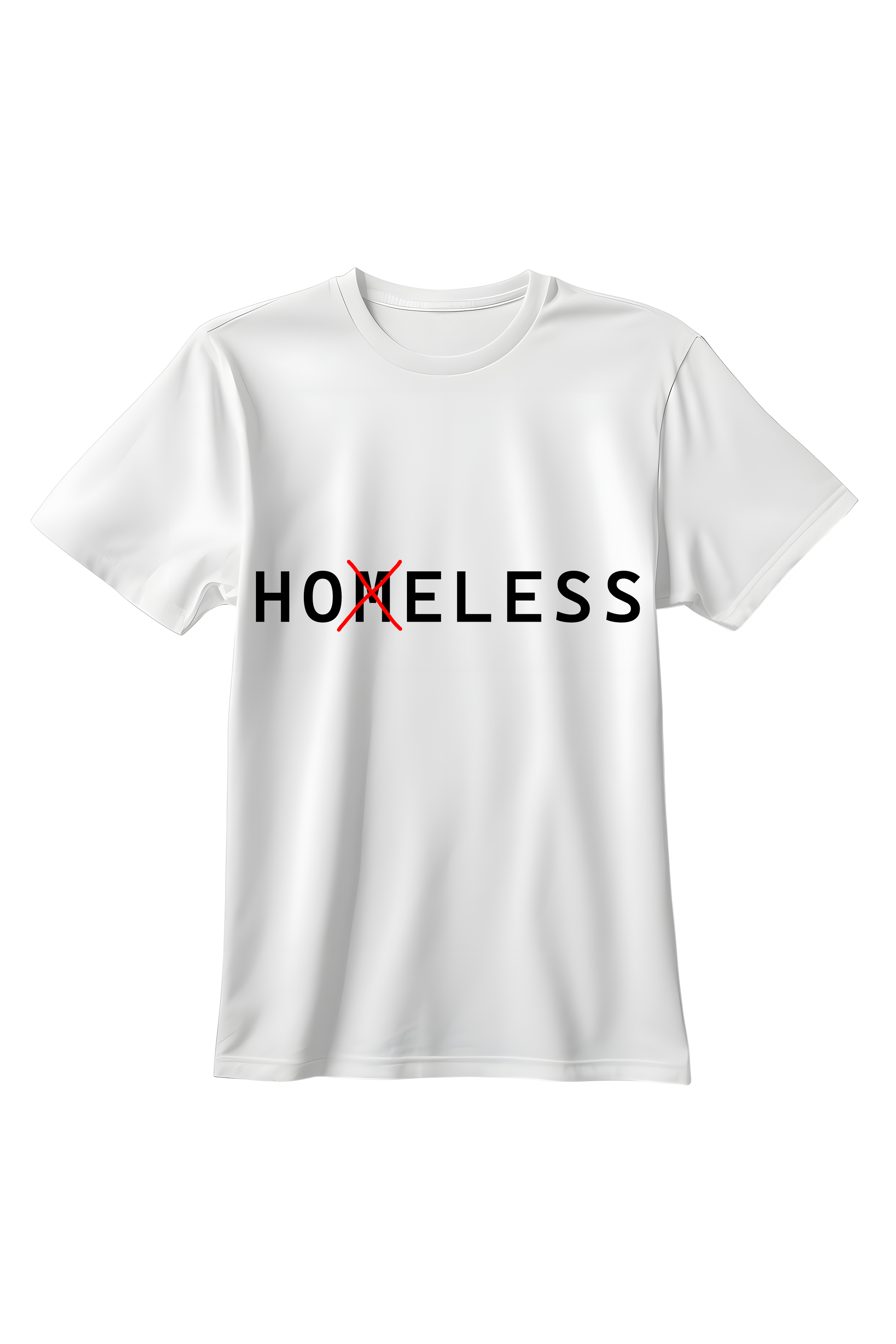Biała koszulka unisex z minimalistycznym napisem HOELESS i przekreśloną literą w stylu typograficznym