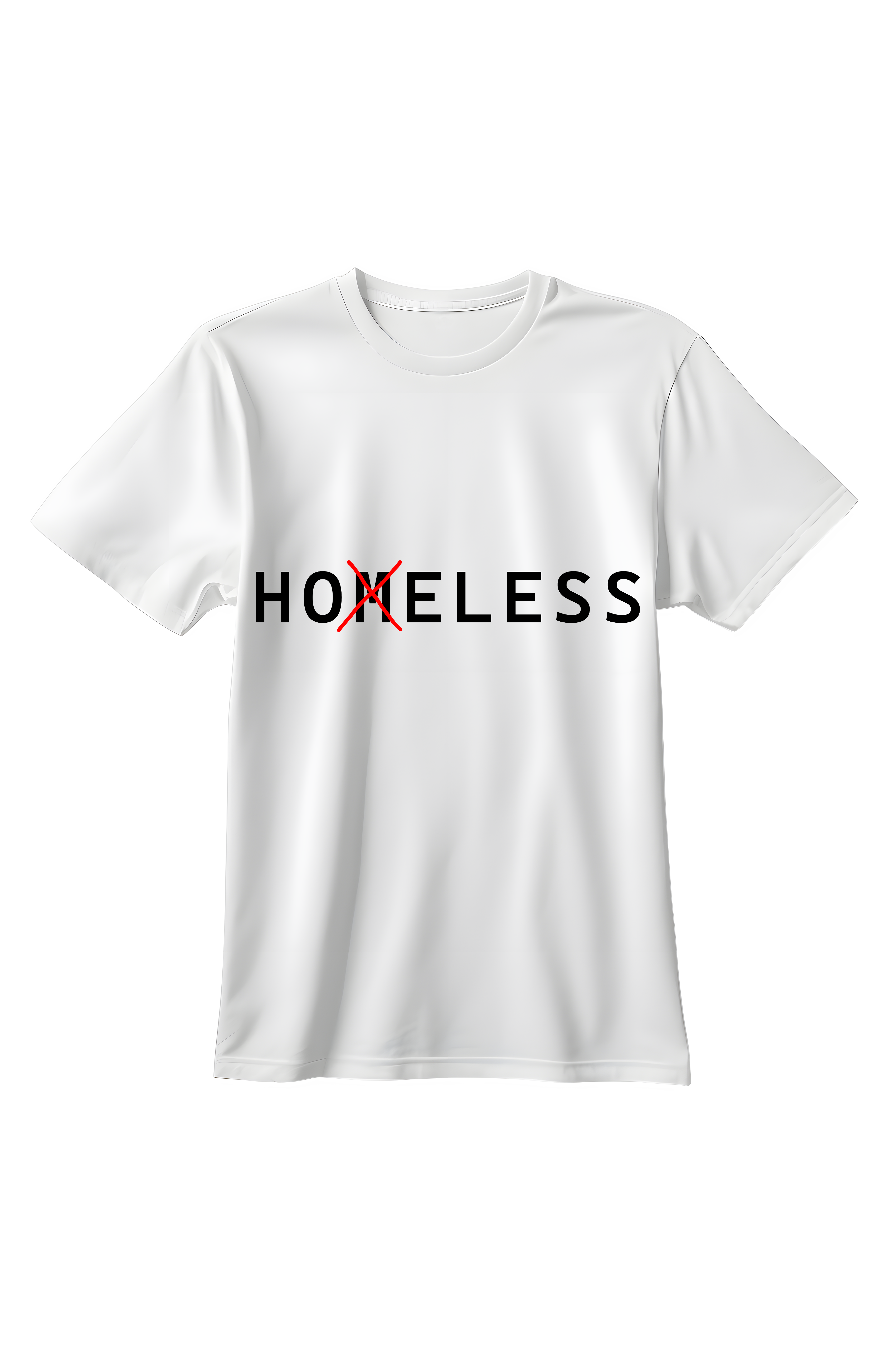 Biała koszulka unisex z minimalistycznym napisem HOELESS i przekreśloną literą w stylu typograficznym