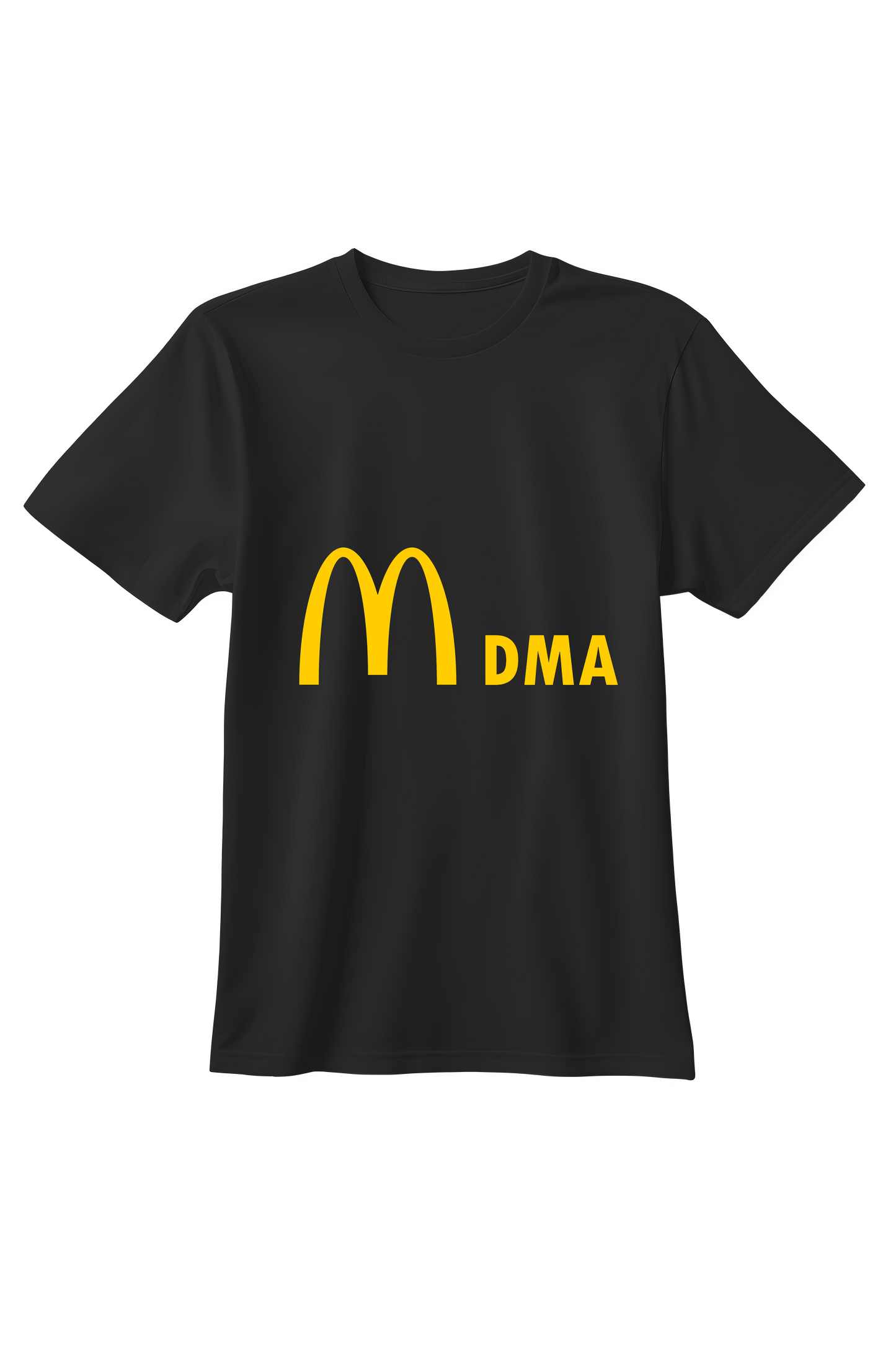 Czarna koszulka unisex z minimalistyczną grafiką typograficzną MDMA w stylu popkulturowej parodii