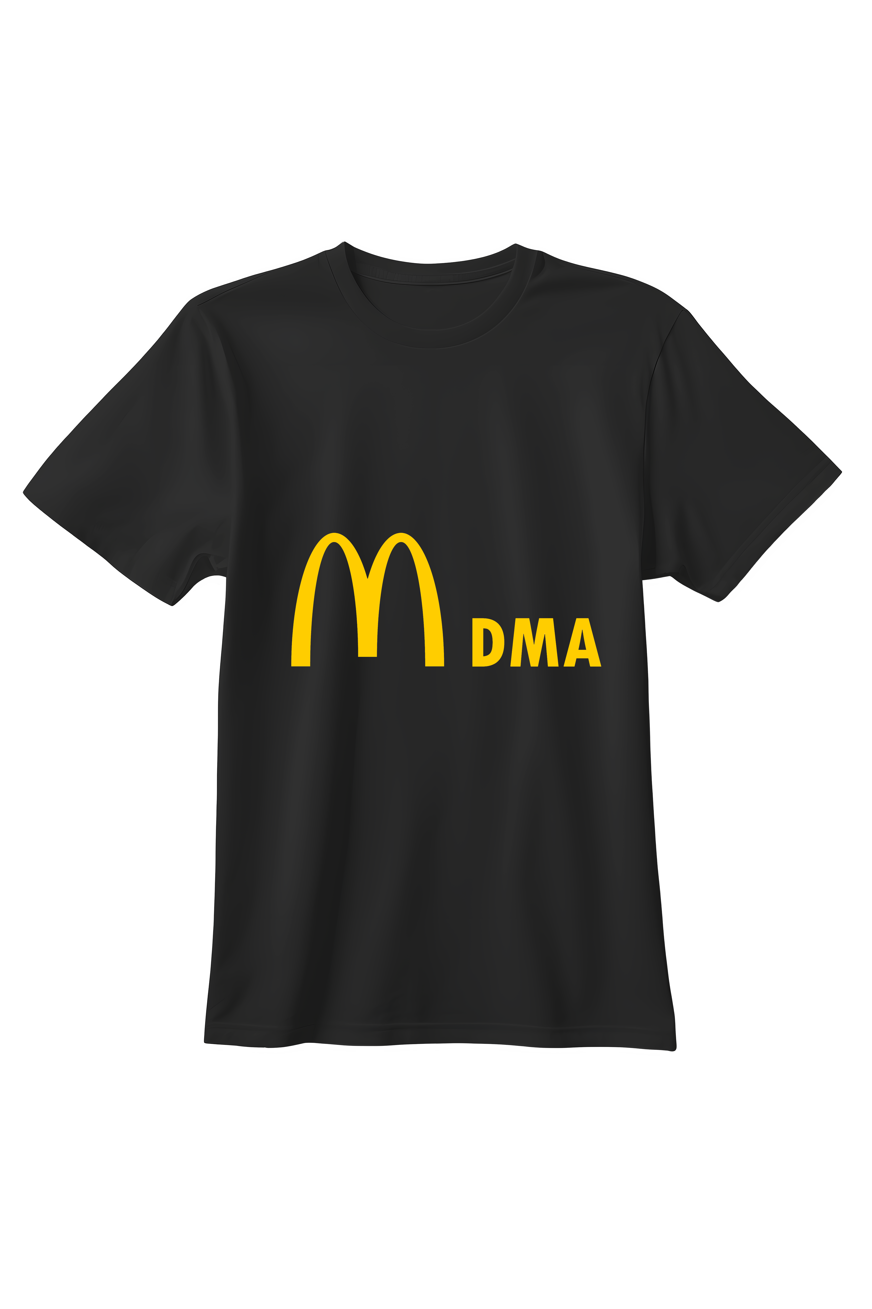 Czarna koszulka unisex z minimalistyczną grafiką typograficzną MDMA w stylu popkulturowej parodii